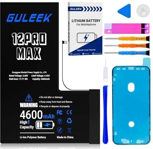 Akku für iPhone 12 Pro Max 4600mAh Hochkapazität mit Reparaturset Werkzeug | Lange Akkulaufzeit, stabile Leistung, sicherer Betrieb, einfacher Austausch, langlebiger Akku, zuverlässige Qualität