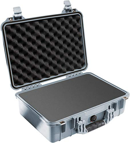 PELI 1500 Beliebter Schutzkoffer für Empfindliche Ausrüstung, IP67 Wasser- und Staubdicht, 19L Volumen, Mit Schaumstoffeinlage (Anpassbar), Silber