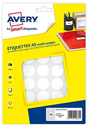 AVERY - Packung mit 640 weißen Klebepunkten, Durchmesser 15 mm, 24 mm