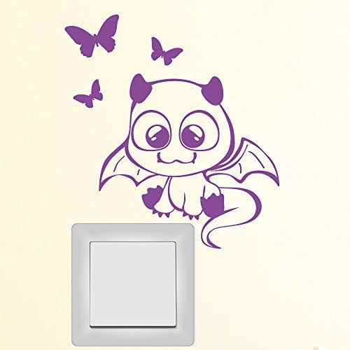 Wandtattoo Loft „Kleiner Drache mit Schmetterlingen für Steckdose, Lichtschalter oder einfach für die Wand“ / 49 Farben zur Auswahl/hellgrau /