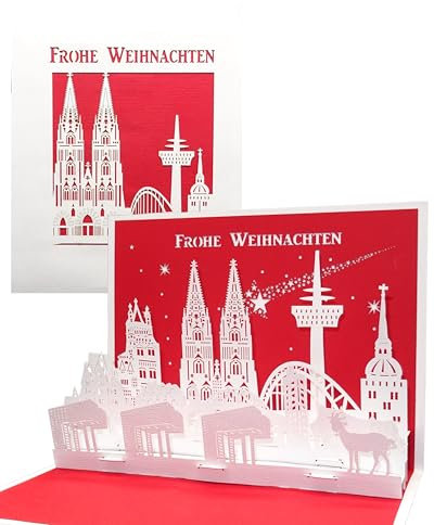 3D Weihnachtskarte „Köln – Kölner Skyline Pop-Up Weihnachtskarten mit Köln Panorama & Kölner Dom – 3D Miniatur Modell aus Papier als Grußkarte, Geschenk, Gutschein und Einladungskarte zu Weihnachten