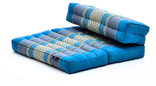 Leewadee Faltbarer Meditationssitz Yoga Sitzkissen platzsparendes universelles Meditationsset ökologisches Naturprodukt, Kapok, 50 x 70 cm, Hellblau