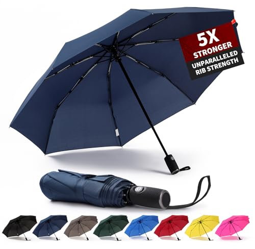 Winddicht Travel Regenschirm mit Teflon Beschichtung, automatisch Open Close leicht Sonne & Regen Regenschirm mit 10 Rib Konstruktion, blau