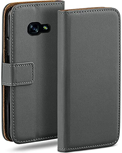 moex Book Case für Samsung Galaxy A5 (2017) Handyhülle mit Kartenfach, Hülle klappbar 360 Grad Schutzhülle, Klapphülle Flip Case Cover, PU Leder Handytasche Lederhülle, Dunkelgrau