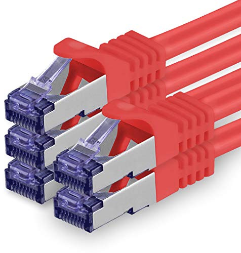 1aTTack.de Cat.7 Cavo di Rete 3 metri - Rosso - 5 Pezzi - Ethernet LAN Cat.7 SFTP PIMF LSZH Spina RJ45 Cat6a 10 Gbit s