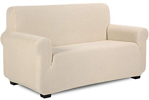 TIANSHU Sofabezug 2 sitzer, Stretch Spandex Couchbezug Sesselbezug Elastischer Antirutsch Stretchhusse Weich Stoff,Jacquard-Stretch-Sofabezug, Schonbezug für Sofa-Sofahalter(Beige)