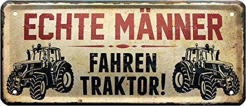 WOGEKA ART Retro Blechschild Echte Männer fahren Traktor Bauer Landwirt als Geschenk-Idee 28 x 12 cm Vintage-Deko-Schild aus Metall 1572