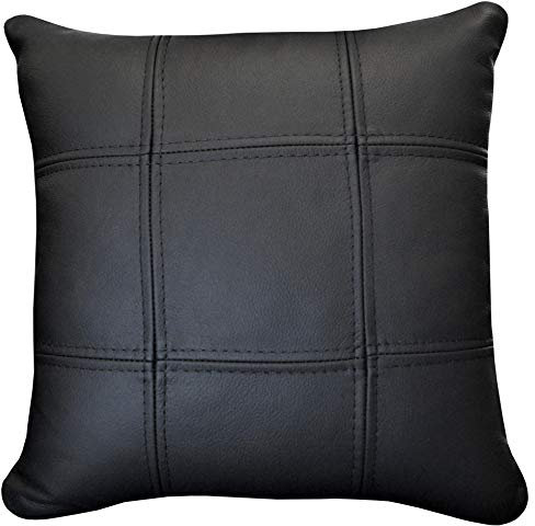 Quattro Meble Schwarz Echtleder Kissen Sofa & Stuhl Dekokissen Zierkissen Echtleder Rückenkissen Rindsleder Echt Leder Modell 18EL (40 x 40 cm)