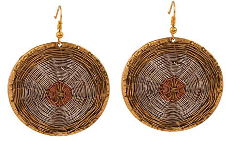 Touchstone Indische Bollywood Wunsch fein Hand fertig konzentrische Korbgeflecht Draht hübsch aussehen Designer Schmuck runde Form Ohrringe für Damen 3 tonte Runde 02