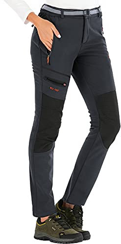 DAFENP Damen Wanderhose Skihose Wasserdicht Softshellhose Winddicht Winter Warm Gefüttert Outdoorhose Snowboardhose Trekkinghose KZ1635W-Gray-M