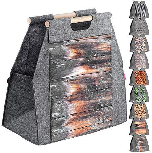 KADAX Kaminholztasche, Holztragetasche aus Filz, Filztasche für Holz, Holzstücke, Filzkorb für Kamin- und Brennholz, Holztasche mit Tragegriff, Tasche für schwere Gegenstände (Braun)