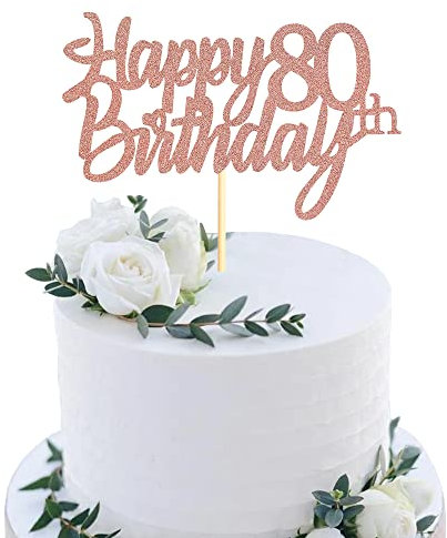 Sumerk Rose Gold Glitter Happy 80th Birthday Cake Topper 80th Cake Topper for Birthday Anniversary Party Decorations - Pack of 1