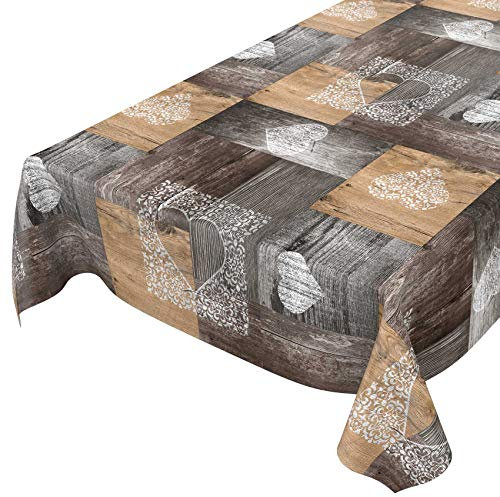 ANRO Tischdecke Wachstuch abwaschbar Wachstuchtischdecke Wachstischdecke Holz Liebe Braun Grau 220x140cm
