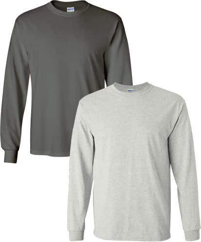 Gildan Men's Ultra Cotton Long Sleeve T-Shirt, Style G2400, Charcoal/Ash Grey(2 Pack), Large