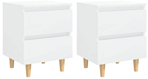 vidaXL 2X Nachttisch mit Kiefernholz-Beinen 2 Schubladen Nachtschrank Nachtkonsole Nachtkommode Schlafzimmer Schrank Kommode Hochglanz-Weiß 40x35x50cm