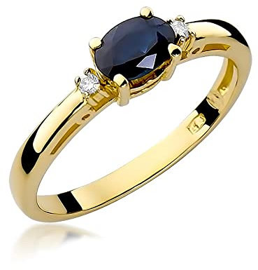 MARKO Damen Verlobungsring aus Gold mit 0,30 Karat Saphir und 0,03 Karat Diamanten, 14 Karat Gold (585) | Goldring mit Box | Goldring für Frauen (Gelbgold, 51 (16.2))