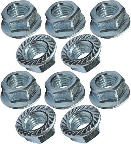 AERZETIX - C49645 - Set di 10 dadi esagonali con flangia/base dentata M10 Ø esterno 20mm - in acciaio al carbonio - controdado autobloccante