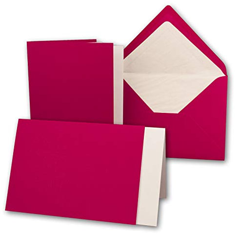 10x Karten-Set DIN B6-12 x 17 cm - 120 x 170 mm - Falt-Karten mit Brief-Umschlägen & Einlege-Blättern - Gerippte Struktur Oberfläche - Himbeer-Rot - Vintage Einladungskarten