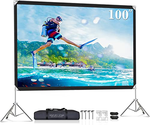 CENTURY-STAR 100-inch Outdoor Projector Screen and Stand - Wrinkle-Free Nylon 16:9 Portable Screen With Carrying Bag for Home Theater and Backyard Movies