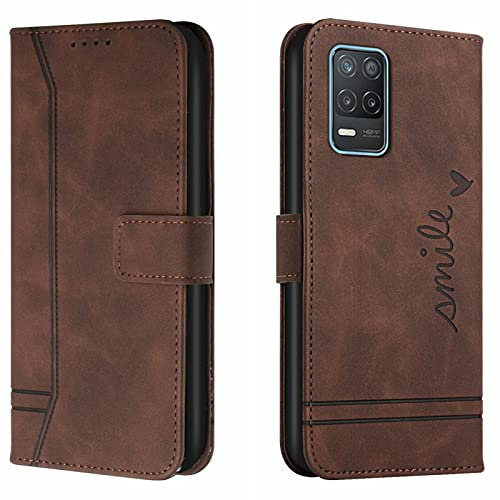 Lihondar Kompatibel mit Oppo Realme 8 5G Hülle, Handyhülle Oppo Realme 8 5G, Premium Leder Klappbar Schutzhülle Tasche Wallet mit Brieftasche [Standfunktion] Cover Flip Case Klapphülle (Braun)