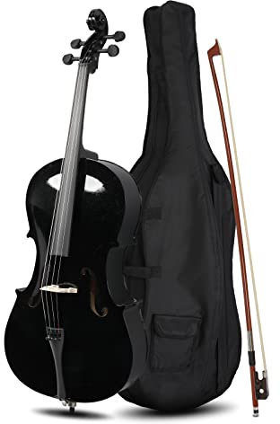 Ktaxon Cello-Set für Anfänger in voller Größe, 4/4, Akustik-Cello-Set mit tragbarer Tasche, Schleife, Kolophonium, Brücke, Erwachsene und Kindersaiten (schwarz)