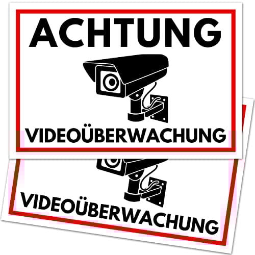 2er Set Achtung Videoüberwachung Schild (30x20 cm Kunststoff) - Schild Videoüberwachung