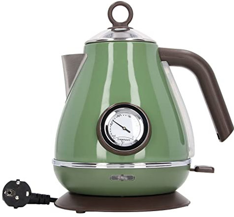 Elektrischer Wasserkocher, 1,7 L Wasserkocher Zum Kochen von Wasser mit Thermometer, Elektrischer Teekessel Teekanne mit Automatischer Abschaltung und Trockengehschutz(Dunkelgrün)