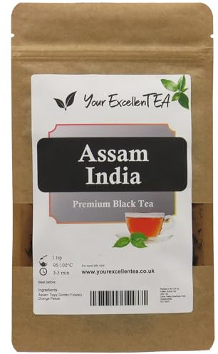 Assam India Tea Loose Leaf Black Tea (500g) Tippy Golden Flowery Orange Pekoe Pure Natural Dried Leaves Full-Bodied Aromatic Perfect for a Morning Relaxation Hot Iced or Cold Brew, Resealable Pouch