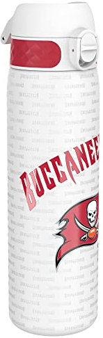 NFL Buccaneers Gourde Inox Léger, 600ml, Non Isolé, Anti-Fuite, Facile à Ouvrir, Verrouillage Sécurisé, Lavable au Lave-Vaisselle, Poignée de Transport, Durable, Acier Inoxydable