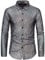 LucMatton Glänzende Metallic-Hemden für Herren, schmale Passform, Knopfleistenshirt, für Club, Rock, Hip-Hop, Disco, Party, Cosplay, Silbera, Mittel