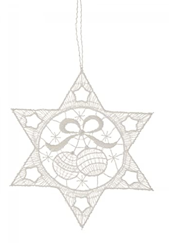 Rudolphs Schatzkiste Baumbehang Stern mit Kugeln Plauener Spitze BxHxT 9x9x0,1cm NEU Christbaumschmuck Weihnachtsbaum Anhänger