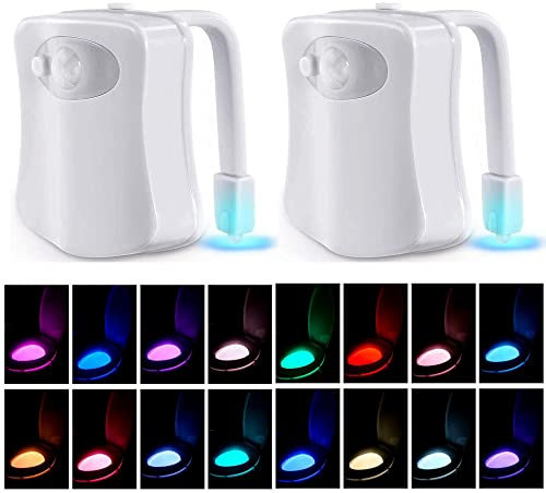XUBX 2 Piezas Luz LED para el retrete con sensor de movimiento, WC Luz Nocturna de color 16, luz de baño LED, Luz De Fondo De Luz para Luces De Inodoro Asiento del Inodoro con Sensor De Movimiento