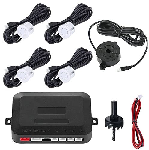 MOCNT Auto Sensori di Parcheggio 4 Sensore Posteriore Parcheggio Kit Sistema Radar Parcheggio in Retromarcia Allarme Sonoro Distanza Radar Inverso Bianco