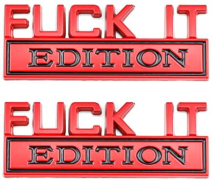 2 x Fuck-IT Edition Emblem Abzeichen 3D Schutzblech Abzeichen Aufkleber für Autos, LKW, Motorräder, Gepäck, Kühlschränke usw. (Fuck It Red)
