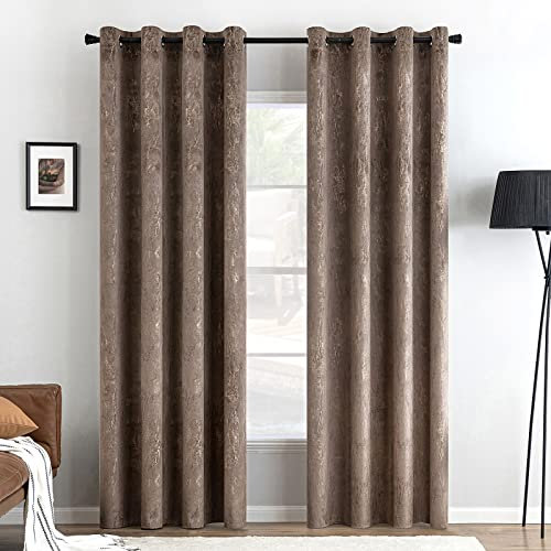 MIULEE Vorhang Gardinen mit Ösen Gold Samtvorhänge Vorhänge Blickdicht Osen Folie Druck Gardinen Vorhänge Gold Ösenvorhang für Schlafzimmer Wohnzimmer 2er Set 140 x 175 cm(B x H) Braun