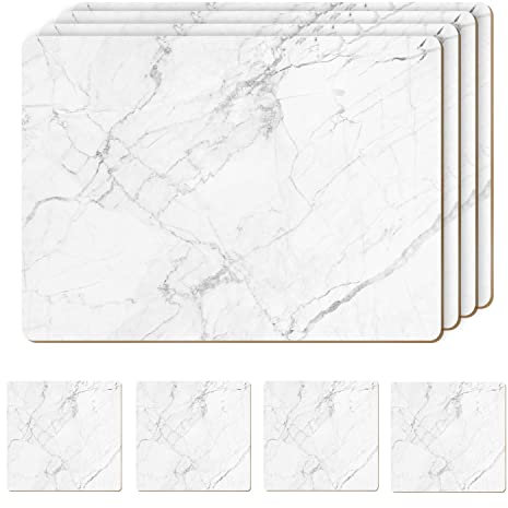 AAMEN Heat Resistant Cork Marble Placemats and Coaster Sets 8, Coasters Marble Design Place mats, Waterproof & Easy Clean for Kitchen Table Mats, Table Runners & Placemats Set, Home Decor
