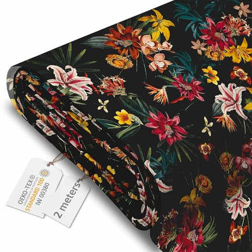 DreamRoots Markisenstoff Meterware, Dark Jungle, 2 m | Oxford Segeltuch, wasserdicht, Polsterstoff, 220 g/m² 600D, 160 cm breit, wasserabweisend, für außen & Deko