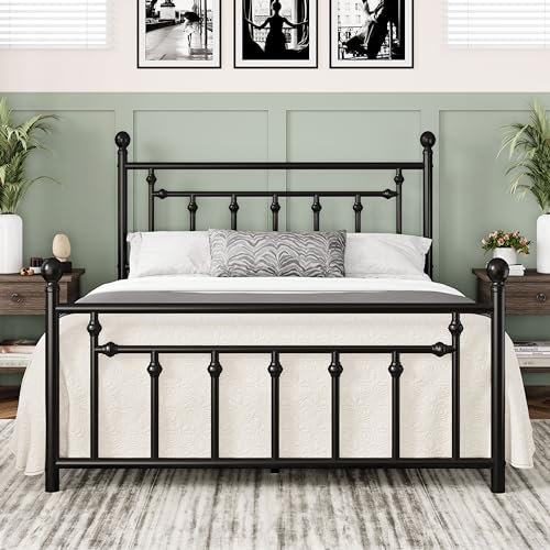 Allewie 14 Inch Queen Size Metal Platform Bed Frame with Victorian Vintage Headboard and Footboard/Mattress Foundation/Under Bed Storage/No Box Spring Needed/Easy Assembly/Noise Free/Black