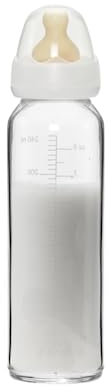 HEVEA Standard Hals Glasflaschen Baby - Mediumsstrom Anti Colic Babyflaschen 3-24 Monate, BPA-frei, Einzelpack (240 ml)