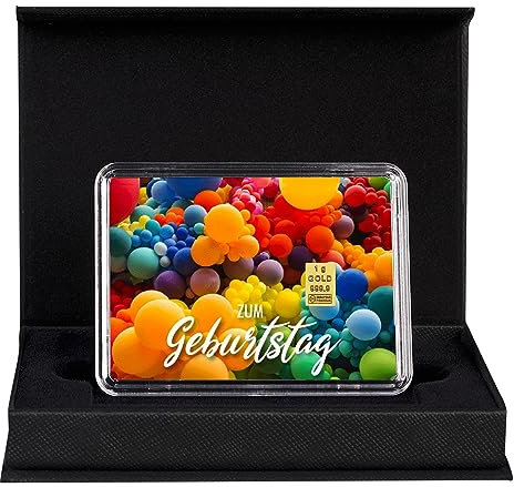 Goldstücke24 - Happy Birthday zum Geburtstag - Goldbarren 1g in schwarzer Geschenkbox - Tolle Geschenkidee - Geburtstagsgeschenk