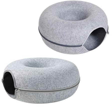 Katzentunnel in Donutform, Donut-Katzenbett, Katzenbett, Katzennest, Tunnelbett für Katzen, Katzenbett, herausnehmbares Katzennest, mit Reißverschluss, atmungsaktiv (L, Grau)