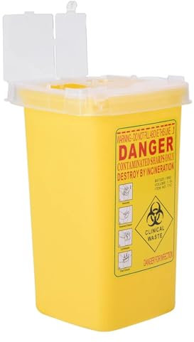 Heaveant Kanülenabwurfbehälter, 1 Liter Spritzen Eimer Sharps Container Box, Tattoo Medical Disposal Biohazard Needle Waste Box mit Deckel für Tattoo Medical (Gelb)