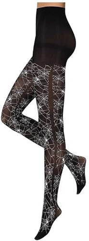 krautwear® Damen Strumpfhose Spinnennetz Fledermaus Spinnenweben-Muster, Hexen, Spinnen, Zubehör, Halloween Karneval Party Kostüm (Spiderweb-SM)