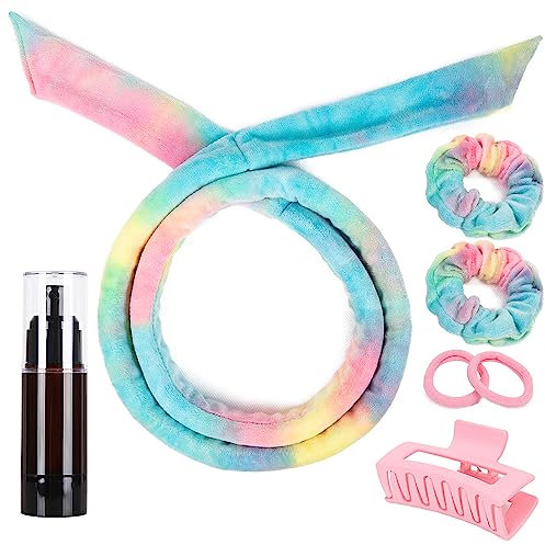 Heatless Curlers Headband, Heatless Curls Set, Soft Velour Heatless Hair Curler, Hair Curlers No Heat for Short & Long Hair (Rainbow)