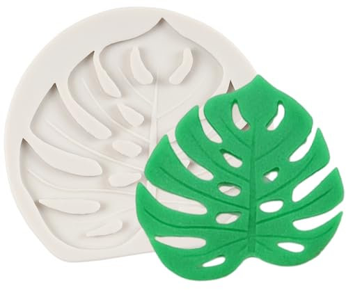 QDMOLDS Silikonform mit tropischen Blättern, Palmblatt, Fondant, Monstera-Blatt, Süßigkeitenform für tropische Themen, Kuchendekoration, Cupcake-Topper, Schokolade, Süßigkeiten, Polymerton, Gummipaste