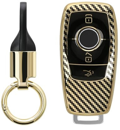 kwmobile Boitier clé Voiture Compatible avec Smart Key (Keyless Uniquement) Mercedes Benz Coque - Coque Silicone Clef de Voiture étui de Protection avec Porte-clés - doré-Noir
