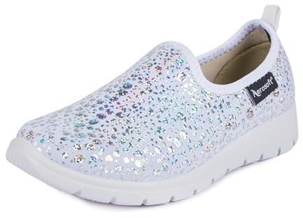 Aerosoft Donne Ballerina Stretch 20 Ampiezza G-H Antiscivolo Leggero Morbido Elastico, Bianco Glitter, 41 EU