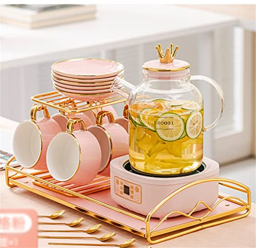 AVSWCIIS Set di bollitore Elettrico per stufato di tè di Fiori Completamente Automatico per Piccoli uffici Domestici multifunzionali in Vaso Rosa