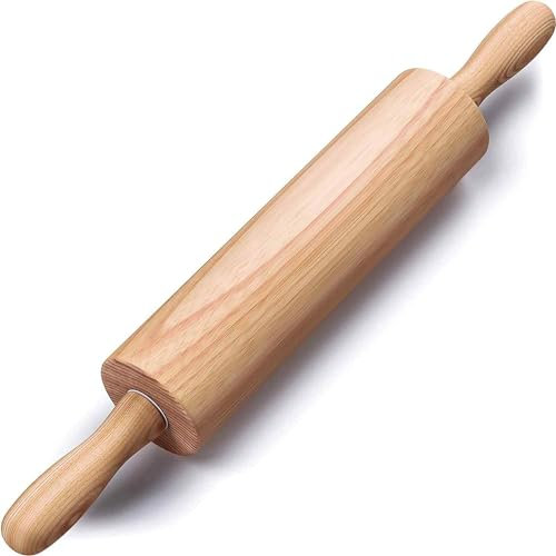 CHEFZOCO Rodillo de cocina, Rodillo de repostería, Rodillo de Amasar con Rodamientos, Rodillo para hacer Pan, Rodillo para pizza, Fabricado en Madera de Haya, Largo 36 cm, Diámetro 4.8 cm
