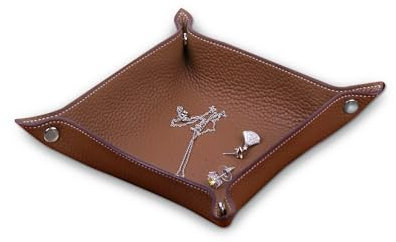 XYJG Valet Tray Desktop Storage Organizer - Genuine Cowhide Leather Bedside Vanity Tray - Catchall Nightstand Caddy Holder for Phone, Wallet, Coin, Jewelry (Gold)